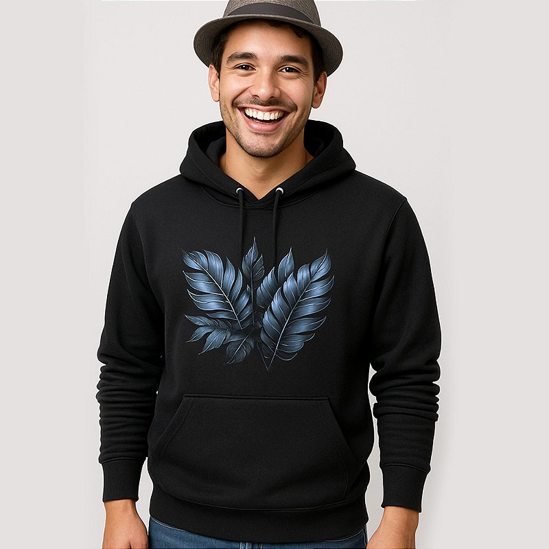 Blusa de Moletom - Estampa tom sobre tom - com Capuz e Bolso Canguru