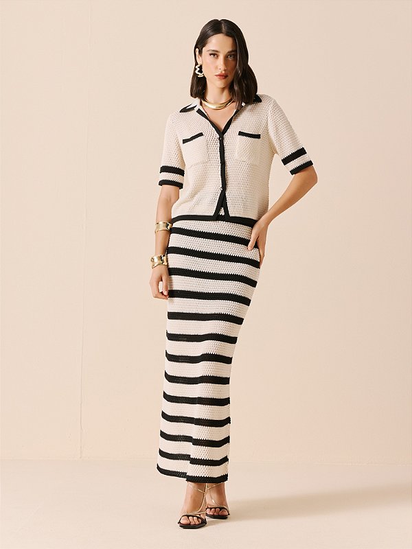 Saia Feminina De Tricot Listrada