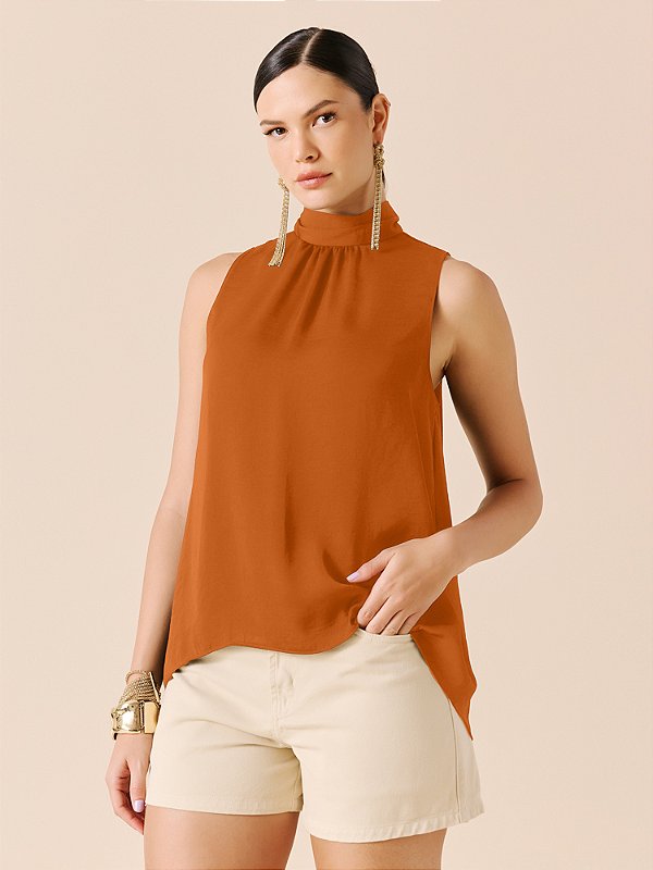 Blusa sem Mangas com Gola