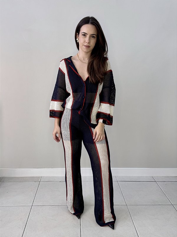 Conjunto Tricot Blusa e Calça Azul