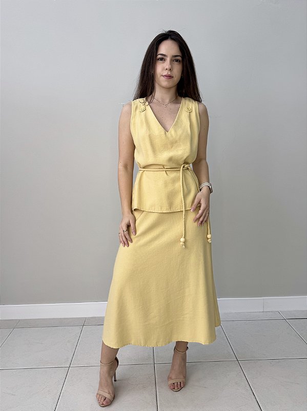 Conjunto Saia e Blusa Midi Amarelo
