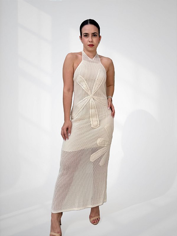 Vestido Midi em Tricot com Bordado