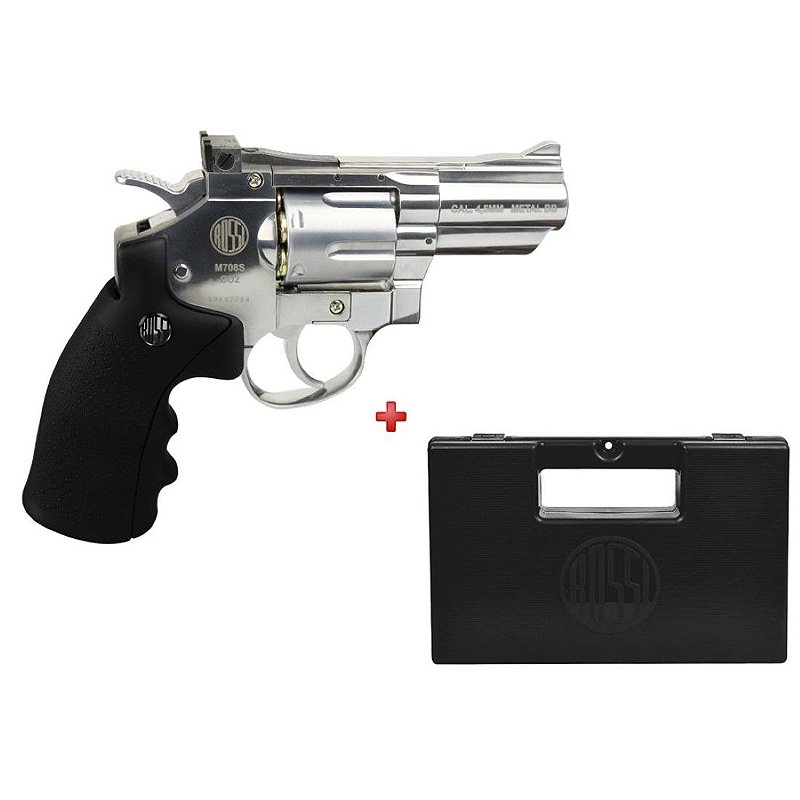 Revólver de Pressão CO2 Win Gun 708S Cromado 4.5mm + Case Maleta