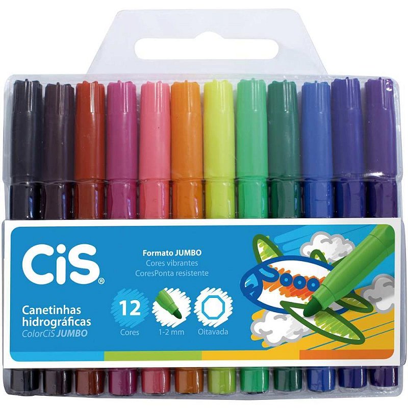 Caneta hidrografica jumbo cis 12 cores - sertic (estojo