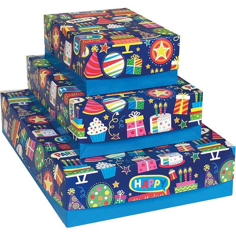 Caixa para presente com tampa festas gd 35x25,5x7,5 sortido