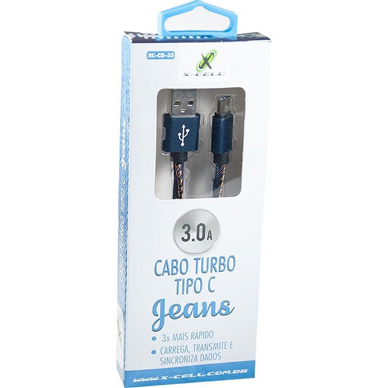 Cabo usb flat tape c 3.0a 1,0m jeans - flex (unidade) - Papelaria Toledo