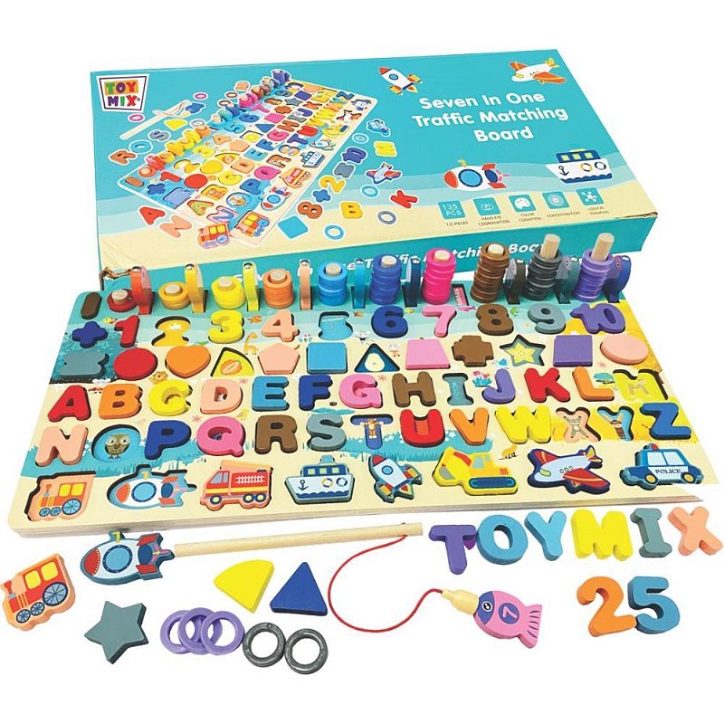 Brinquedo pedagogico madeira montessori 7x1 135 pecas - toy mix