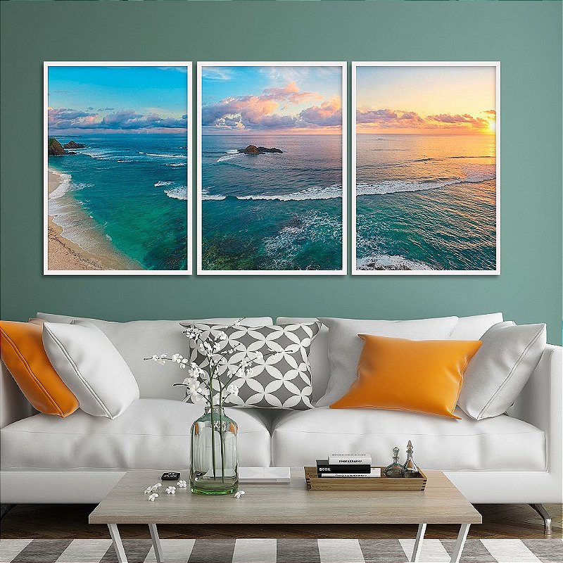 Quadro Decorativo para Quarto Casal Ilha, Praia e Pôr do Sol - Paisagens