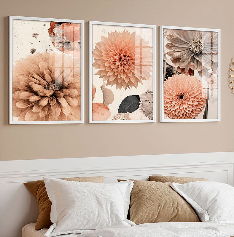 Kit 3 Quadros Com Moldura Bela Dalia