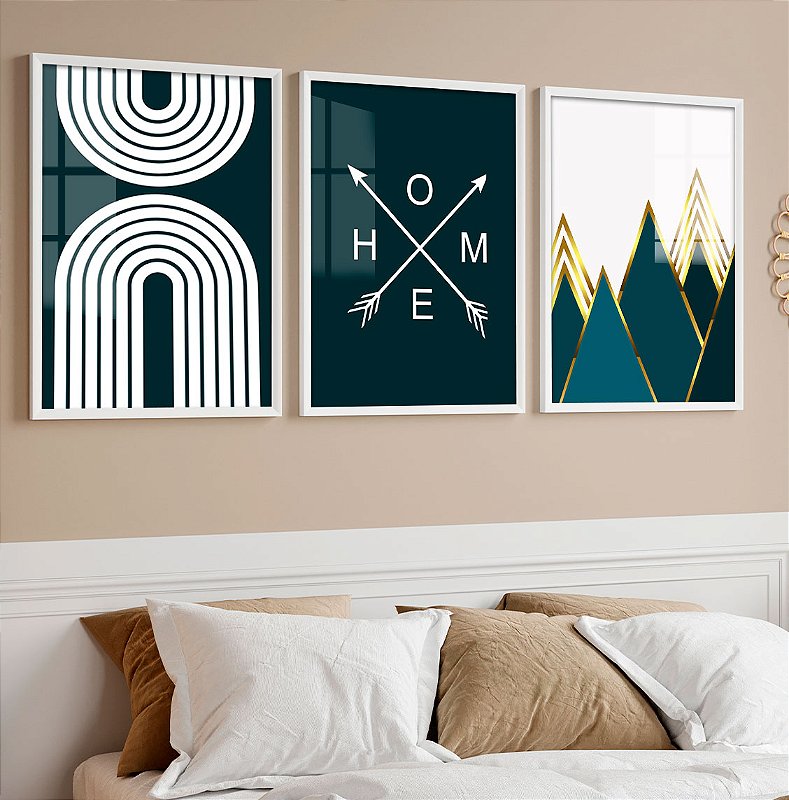 Kit 3 Quadros Decorativos Com Moldura Cacto Âncora Acreditar
