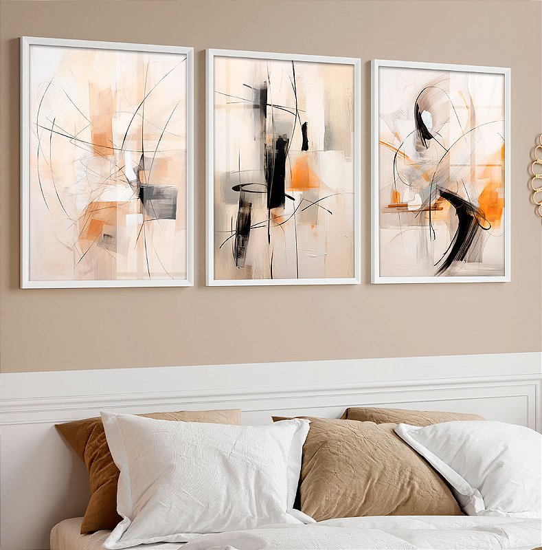 Kit 3 Quadros Decorativos Com Moldura Abstrato Elegante