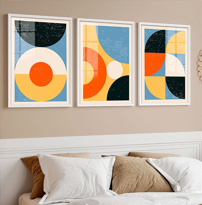 Kit 3 Quadros Decorativos Com Moldura Abstract Minimal