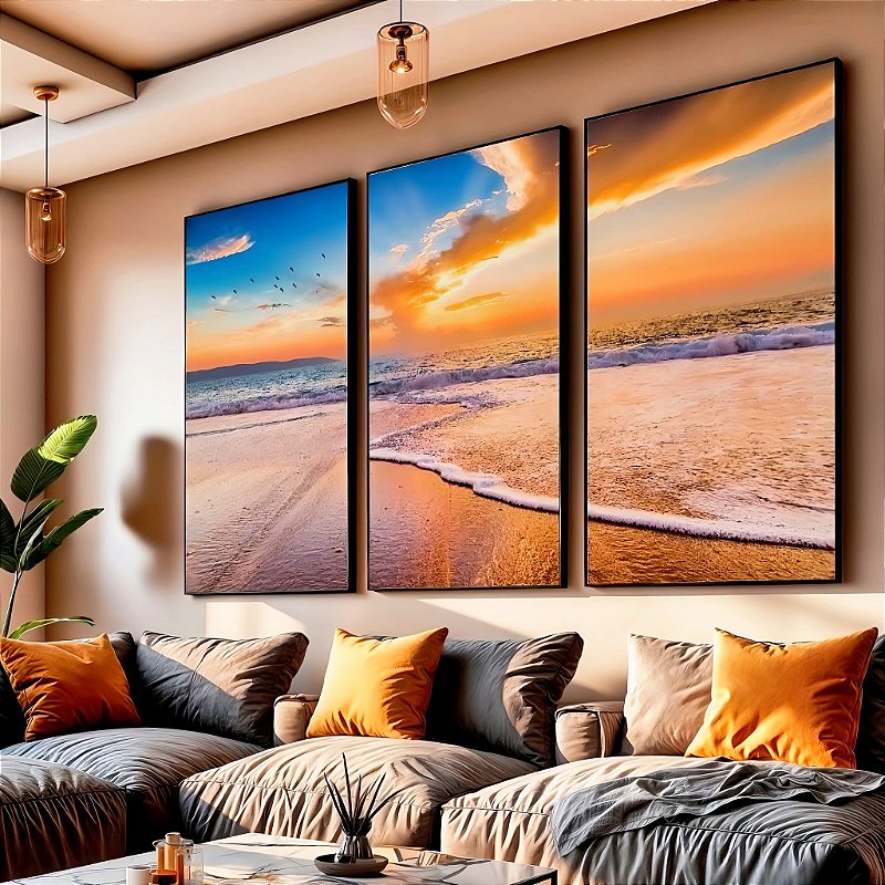 Composição 3 Quadros Por do Sol