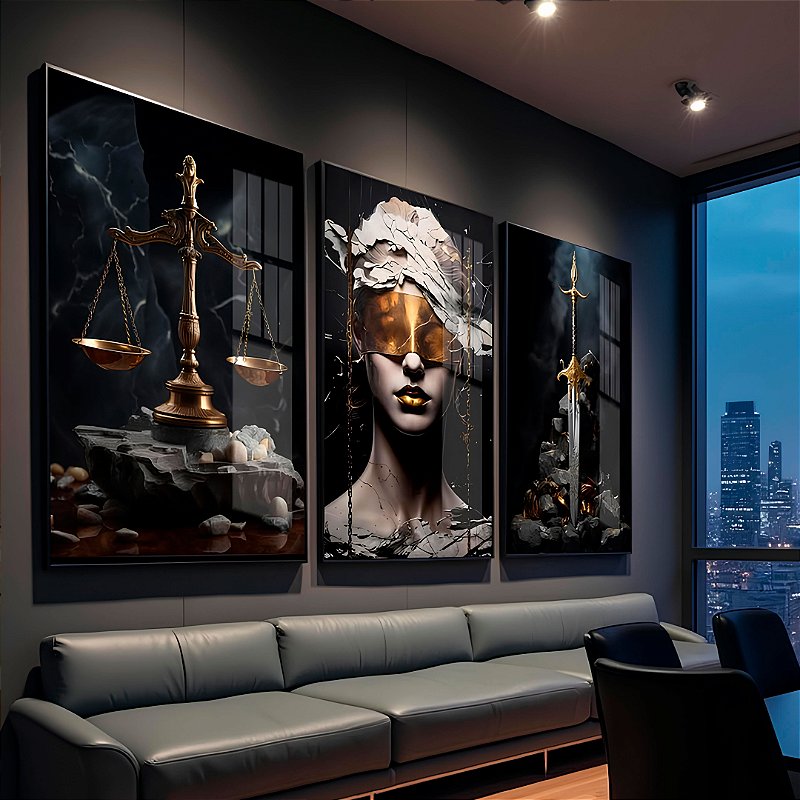Kit 3 Quadros Com Moldura Combinação Arte Da Justiça