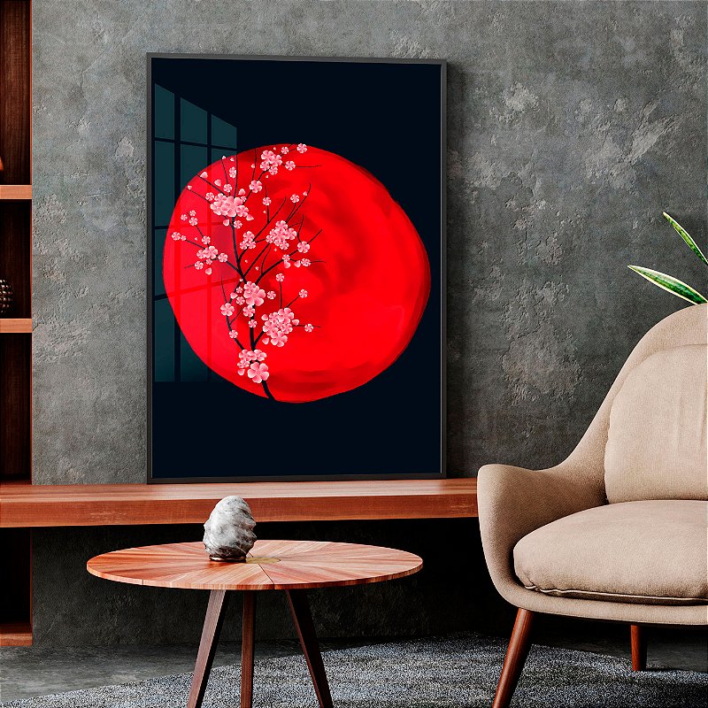 Quadros Com Moldura Arte Cerejeira e o Sol Vermelho