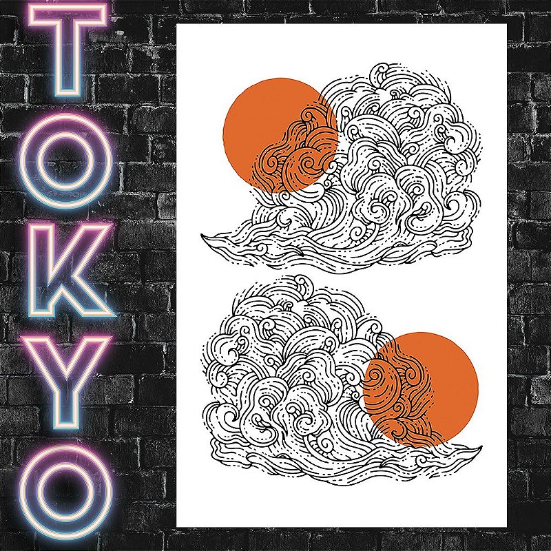 Kit Quadros Decorativos Com Moldura Nuvens Tokyo Cyberpunk