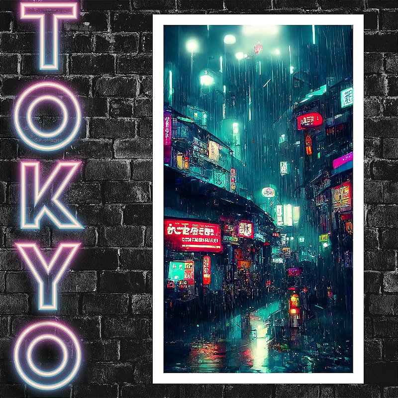 Kit Quadros Decorativos Com Moldura Cidade Tokyo Cyberpunk