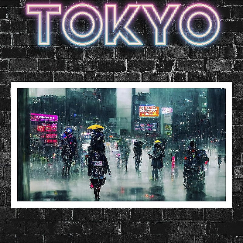 Kit Quadros Decorativos Com Moldura Cyberpunk Neon Tokyo