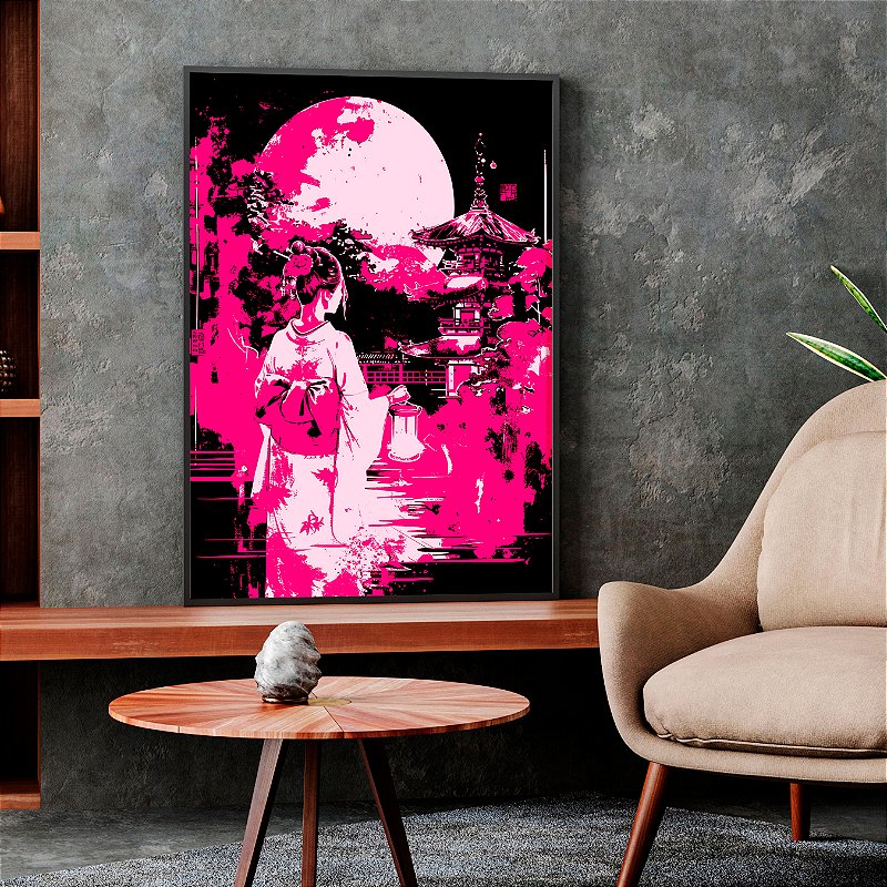 Quadro Decorativos Com Moldura Ilustração Gueixa
