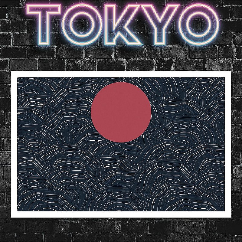 Kit Quadros Decorativos Com Moldura Lua Vermelha Montanha Japan Tokyo