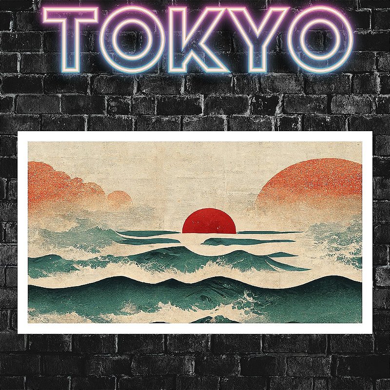 Kit Quadros Decorativos Com Moldura Mar Ondas Japan Tokyo
