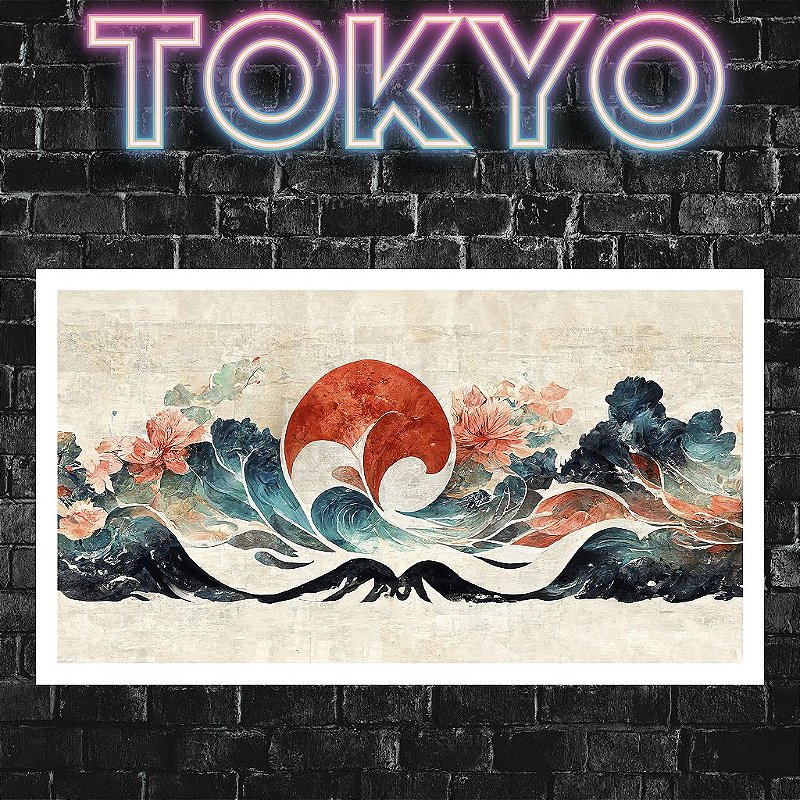 Kit Quadros Decorativos Com Moldura Mar e Ondas De Kanagawa Japan Tokyo