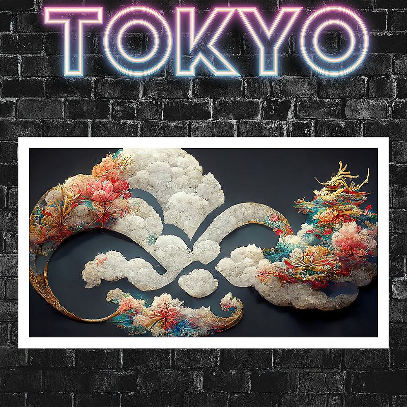 Kit Quadros Decorativos Com Moldura Nuvens Com Flores Coloridas Tokyo Japan