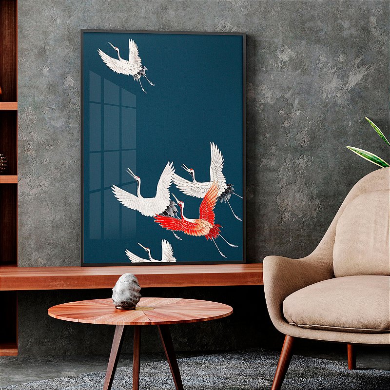 Quadro Decorativos Com Moldura Japan Garças