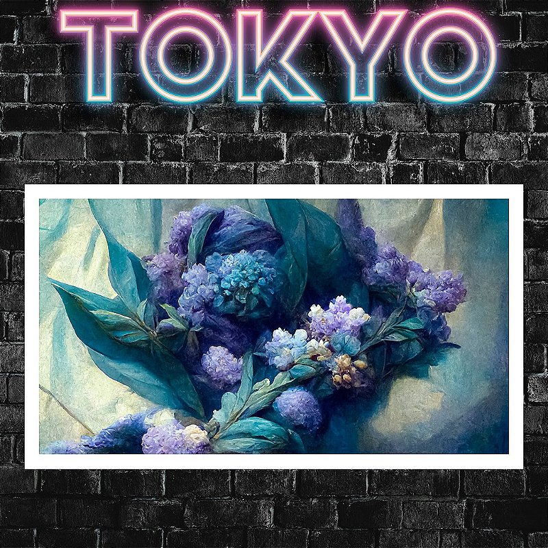 Kit Quadros Decorativos Com Moldura Flores Azuis Tokyo Japan