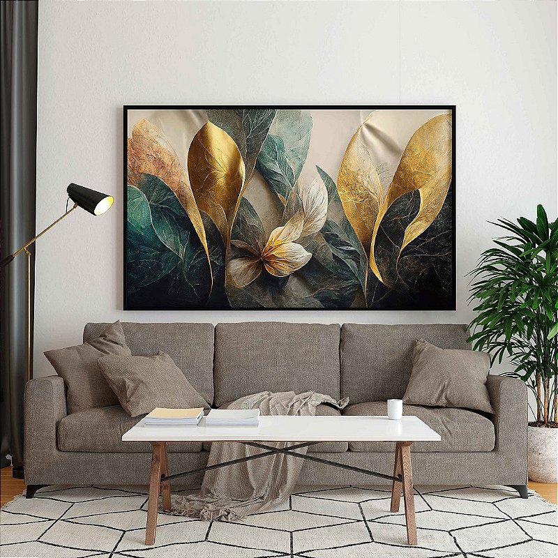 Quadro Decorativo Em Tecido Canvas Flores Abstratas Gold