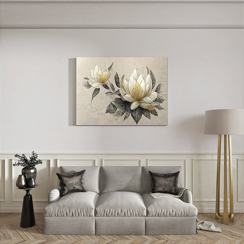 Quadro Decorativos Em Tecido Canvas Planta Golden Lotus