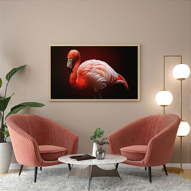Quadro Decorativo Com Moldura Flamingo Rosa