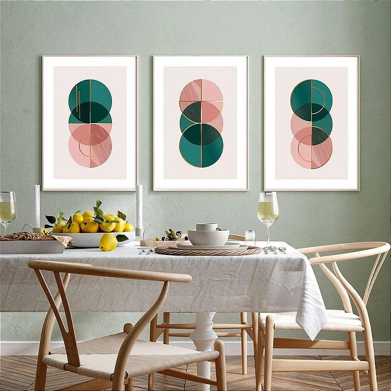 Kit 3 Quadros Decorativos Com Moldura Simetria Circular