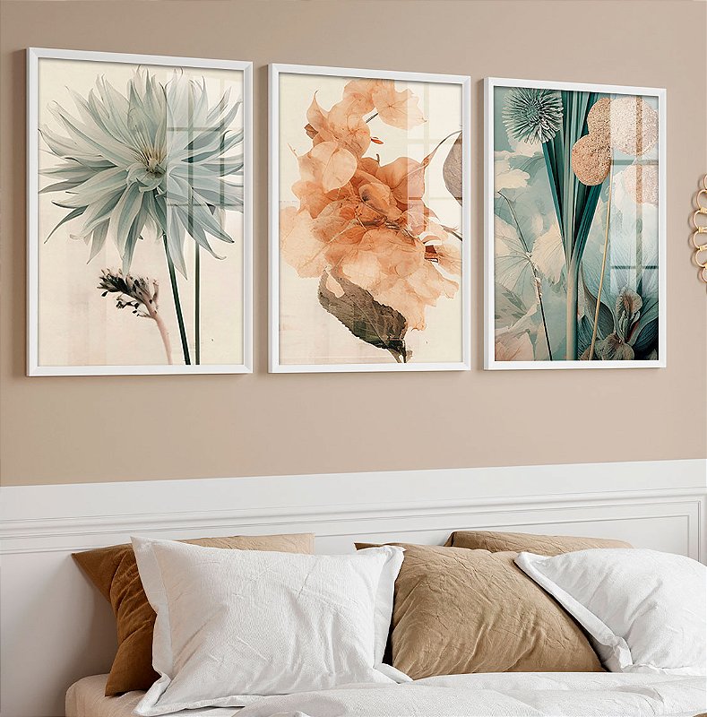 Kit 3 Quadros Com Moldura Jardim dos Sonhos