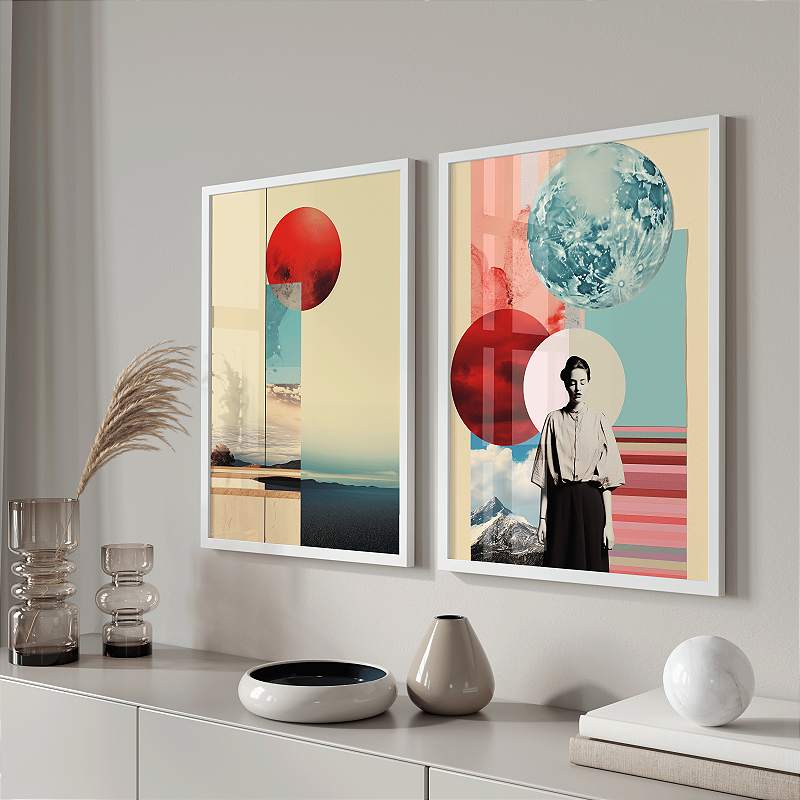 Kit 2 Quadros Arte Moderna Horizontes Cósmicos