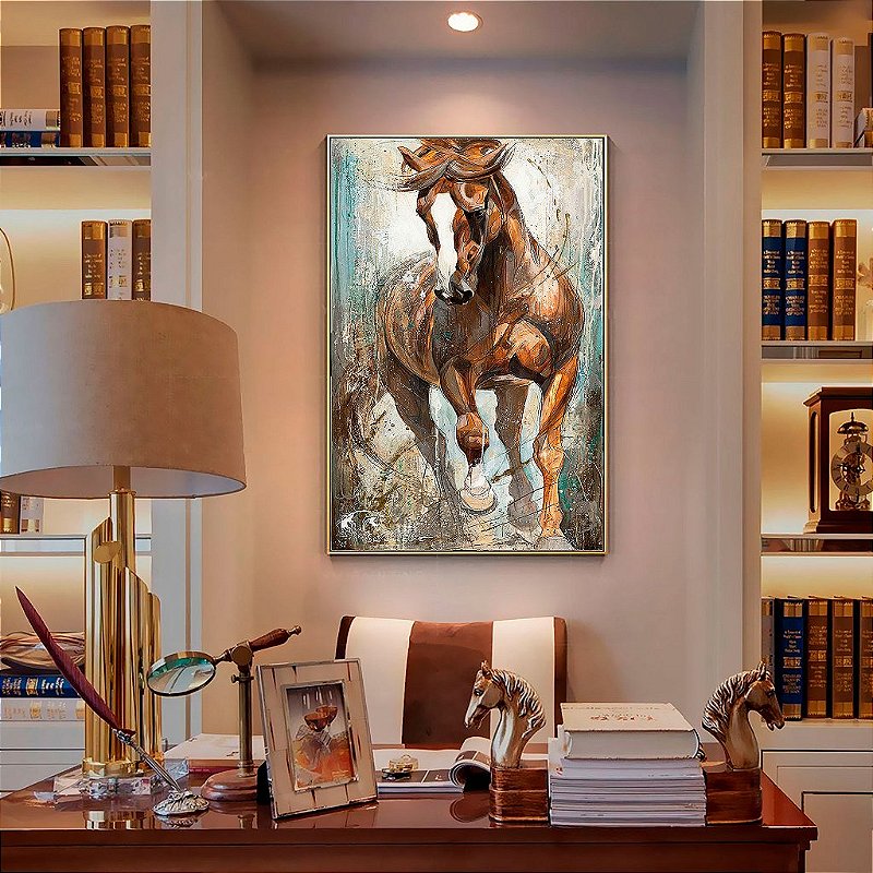 Quadro Decorativo Com Moldura Arte Pintura Cavalo Selvagem
