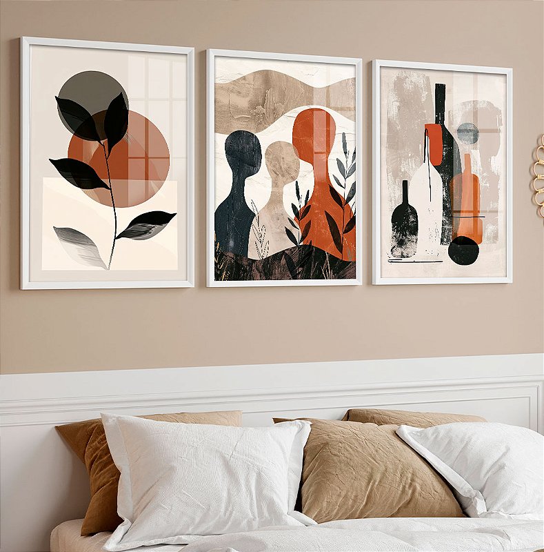 Kit 3 Quadros Com Moldura Arte Boho Os Amigos