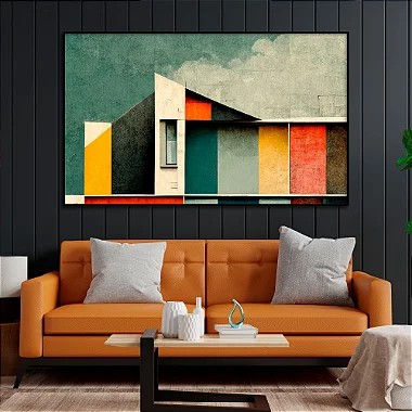 Quadro Decorativo Com Moldura Casa Geométrica Colorida Abstrata