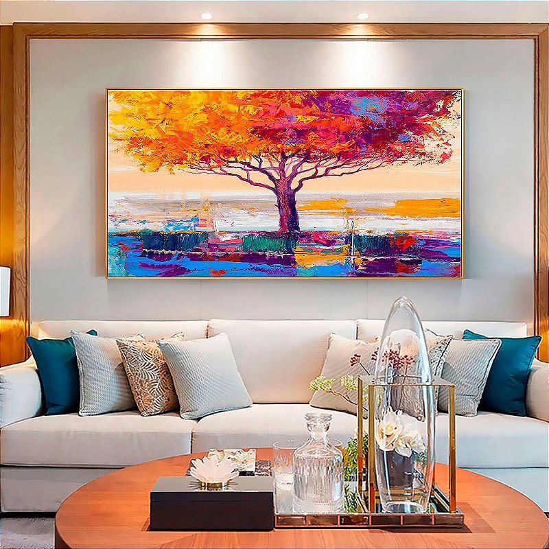Quadro Decorativo Com Moldura Árvore De Outono Pintura
