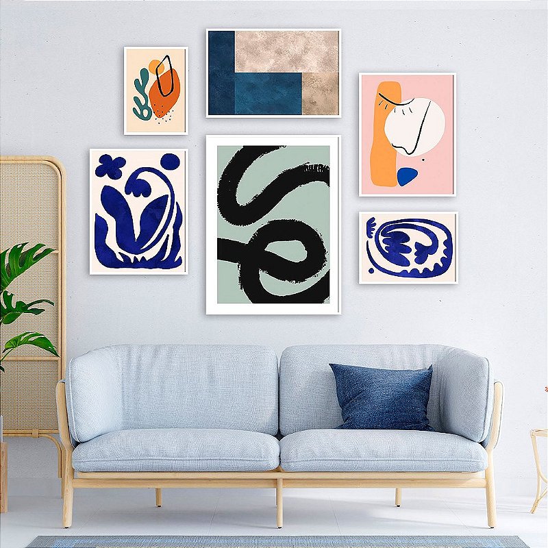 Kit Quadros Decorativos Composê Cores Azul Minimalista