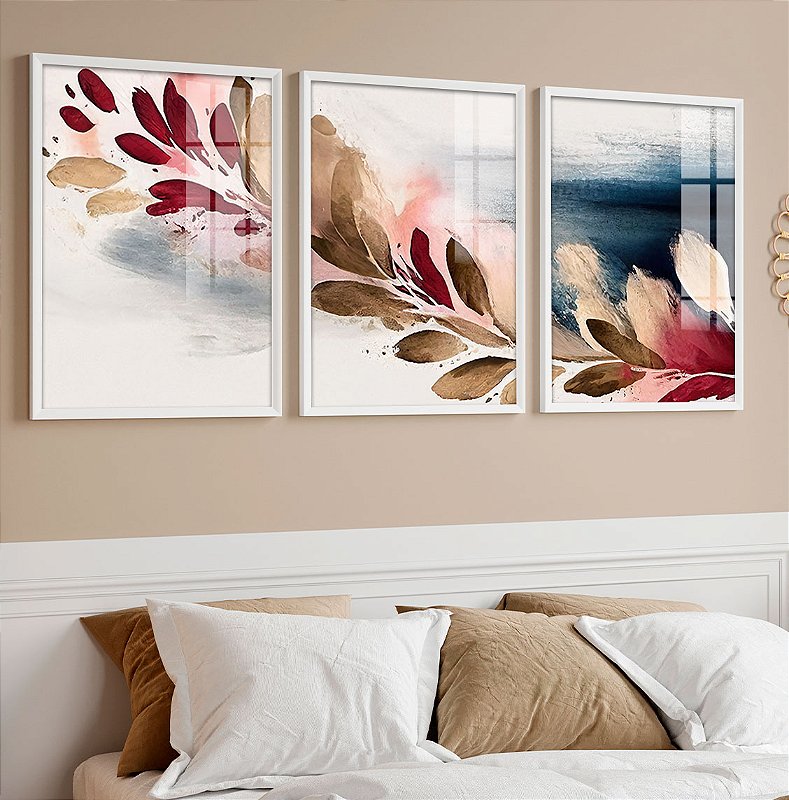 Kit 3 Quadros Com Moldura textura em movimento