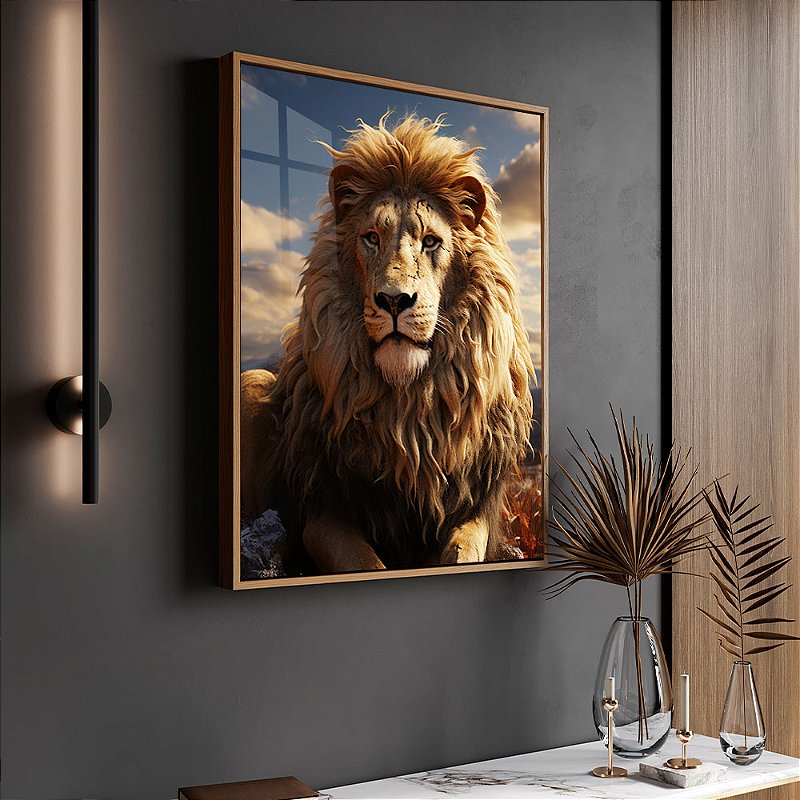 Quadro Decorativo Retangular Leão Pintura Realista