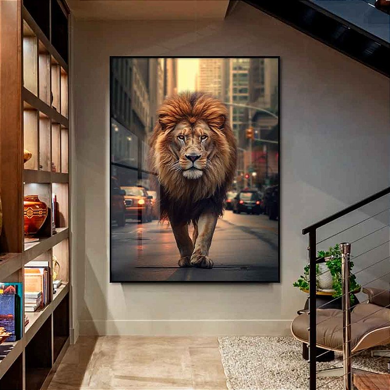 Quadro Decorativo Leão Caminhando em Nova York