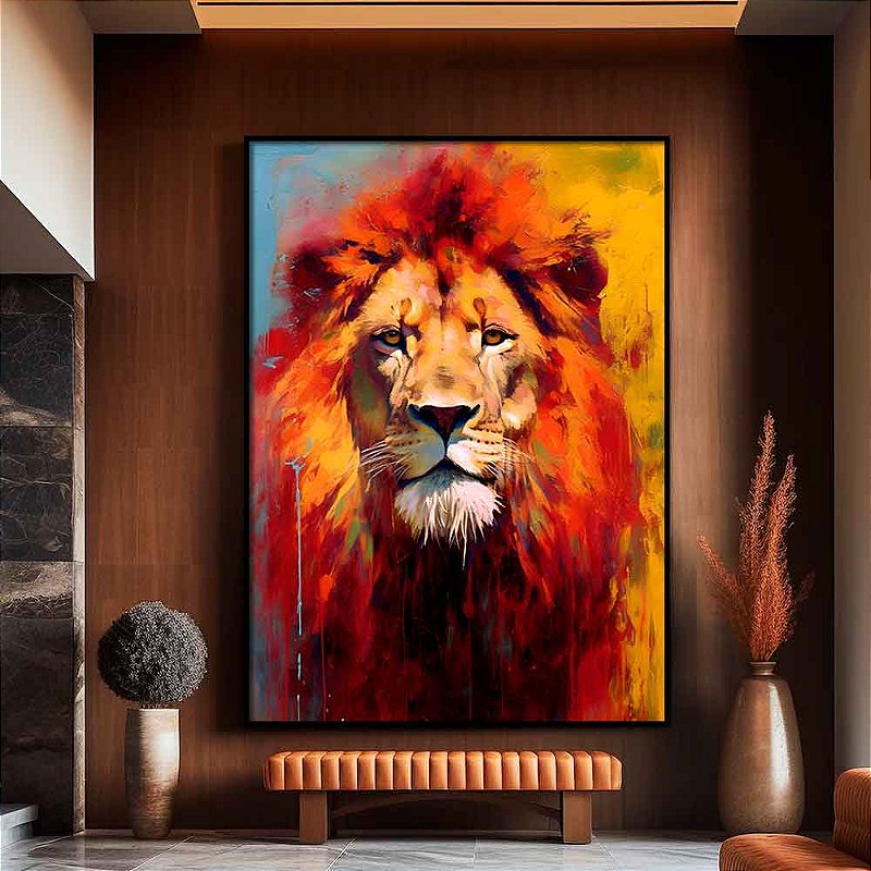 Quadro Decorativo Leão Colorido Arte Pintura