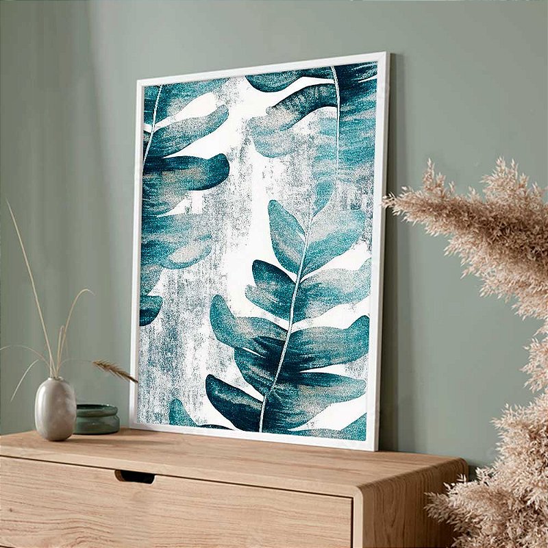 Quadro Decorativo Folhas Azuis Concentual