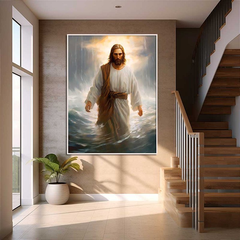 Quadro Decorativo Religioso Jesus Sobre As Águas
