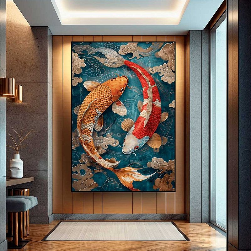 Quadro Decorativo Símbolo Da Prosperidade: Carpas Japonesas