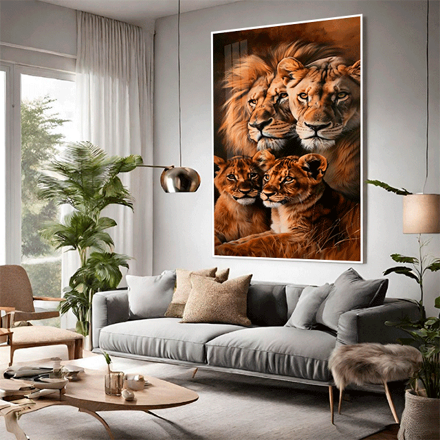 Quadro Decorativo Família De Leão 2 Filhotes