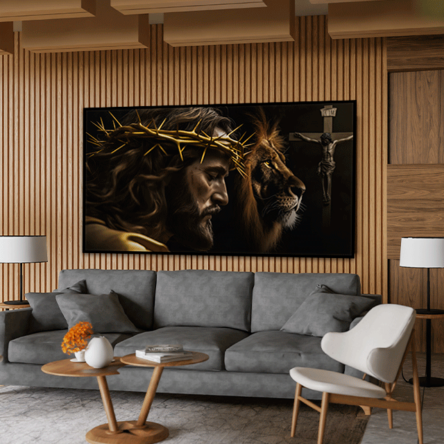 Quadro Decorativo Cristo E Leão Religioso