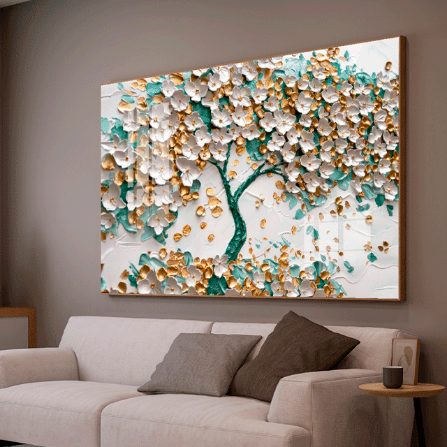 Quadro Decorativo Arvore Da Vida Azul E Dourada